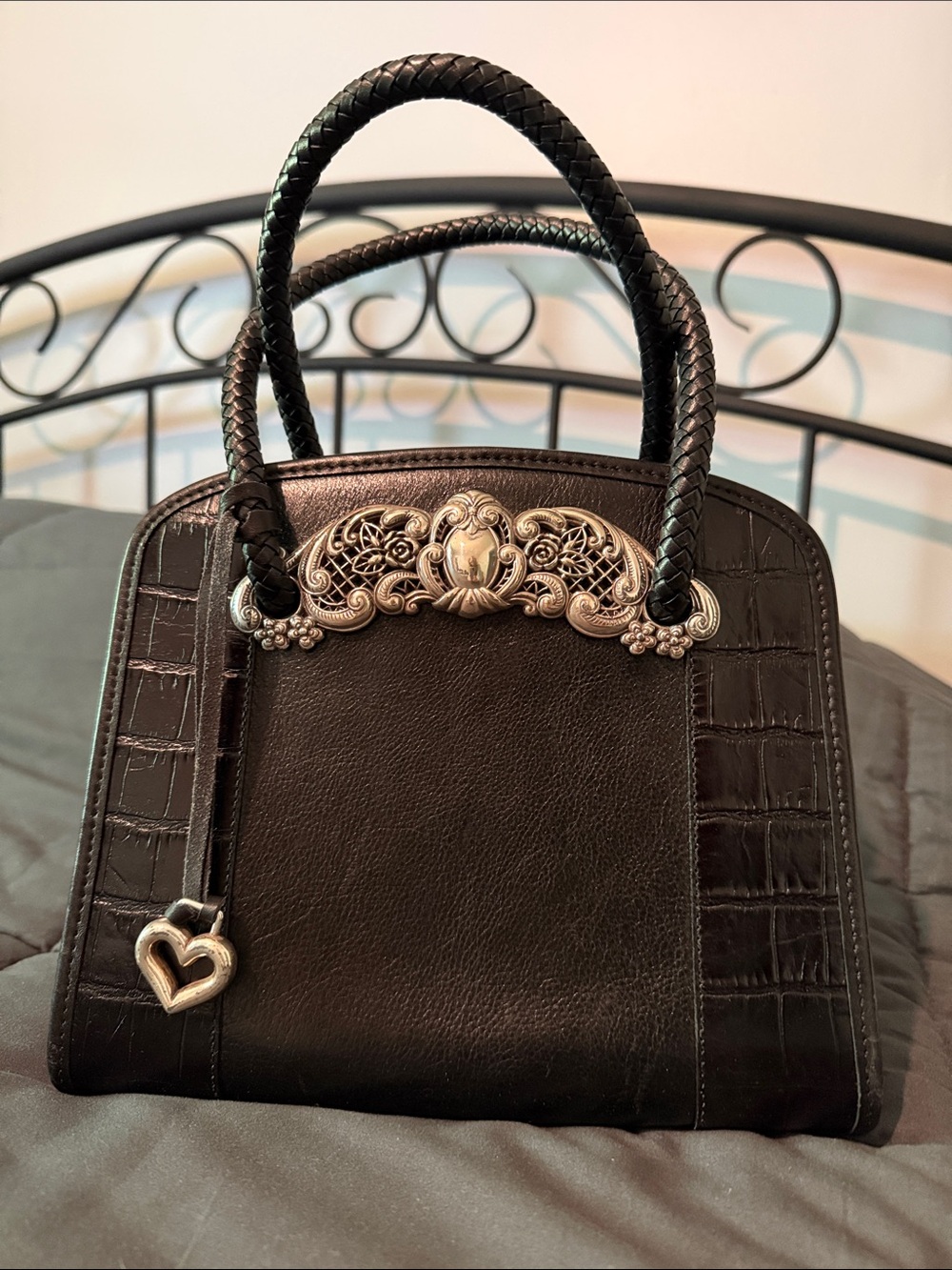 Brighton “Chantilly” Black Leather Top-Handle Satchel